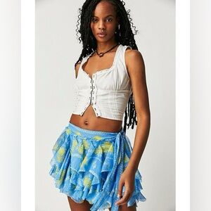 NEW - FREE PEOPLE Bali Made You Look Mini Skort Floral Print Tiered Ruffle  NWOT
